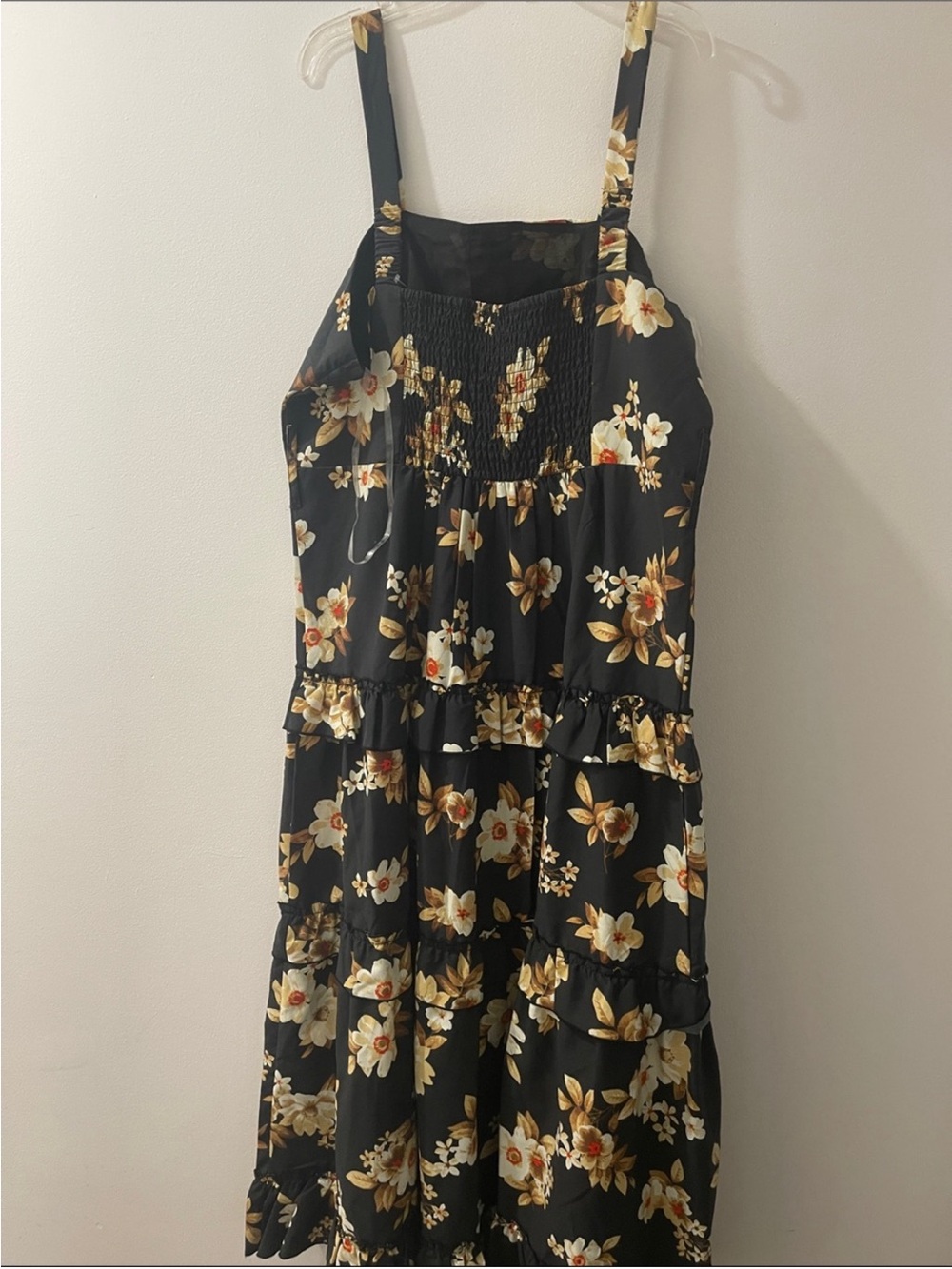 TRULY Black Floral Tiered Maxi Dress with Yellow-Cream Blooms